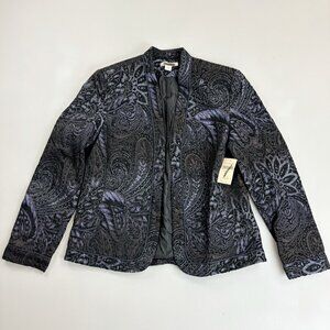 COLDWATER CREEK Open Paisley Brocade Blazer Small 6/8 NWT Witchy Purple Black